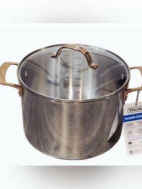 Viking Stock Pot with Lid - Silver with Copper Handles 8qt. 3-Ply